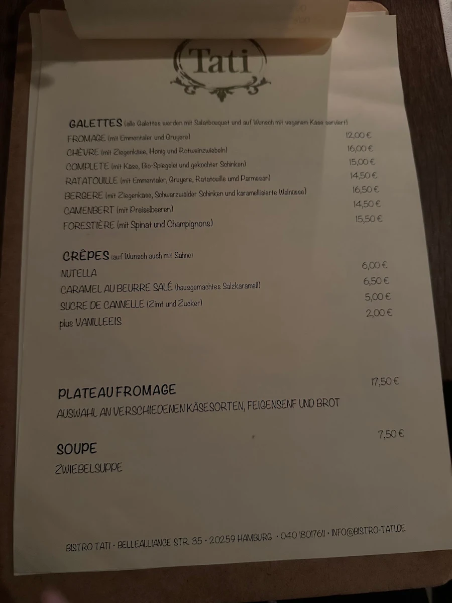 Speisekarte, Bistro Tati