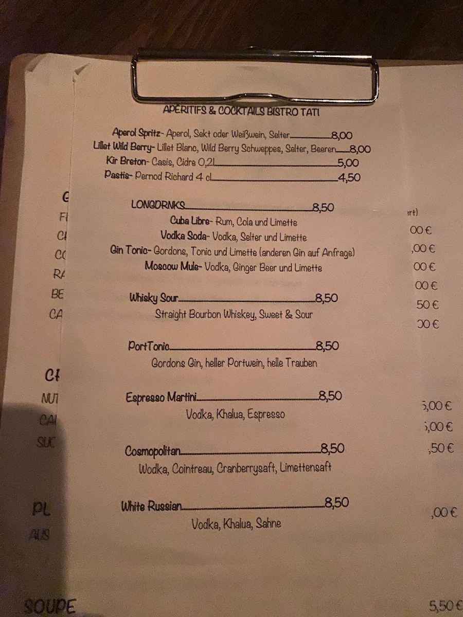 Speisekarte, Bistro Tati