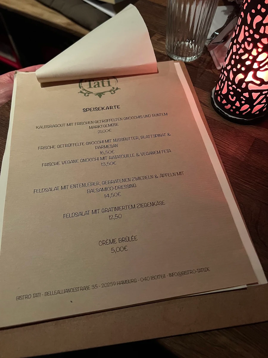 Speisekarte, Bistro Tati