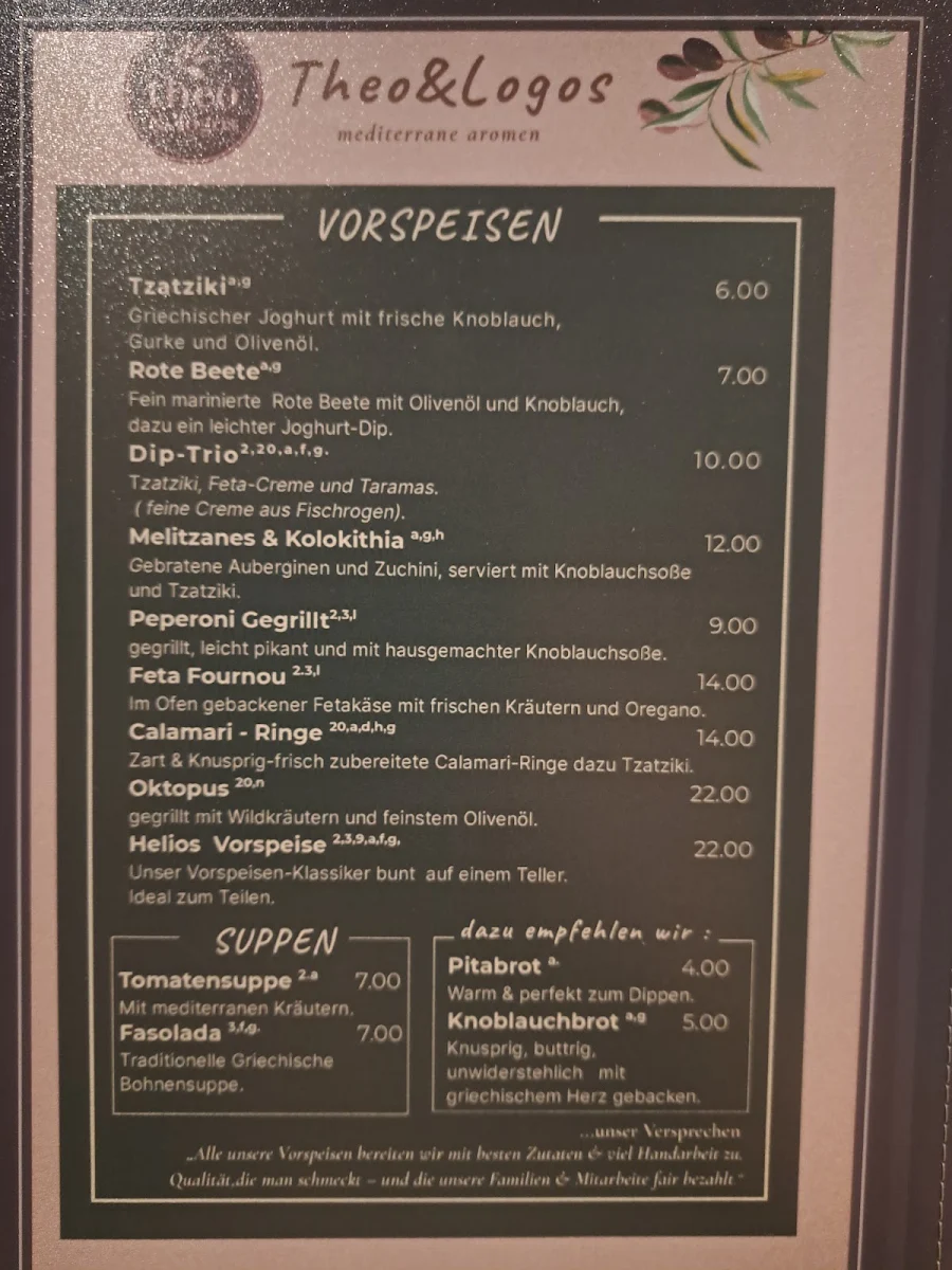 Speisekarte, THEO & LOGOS