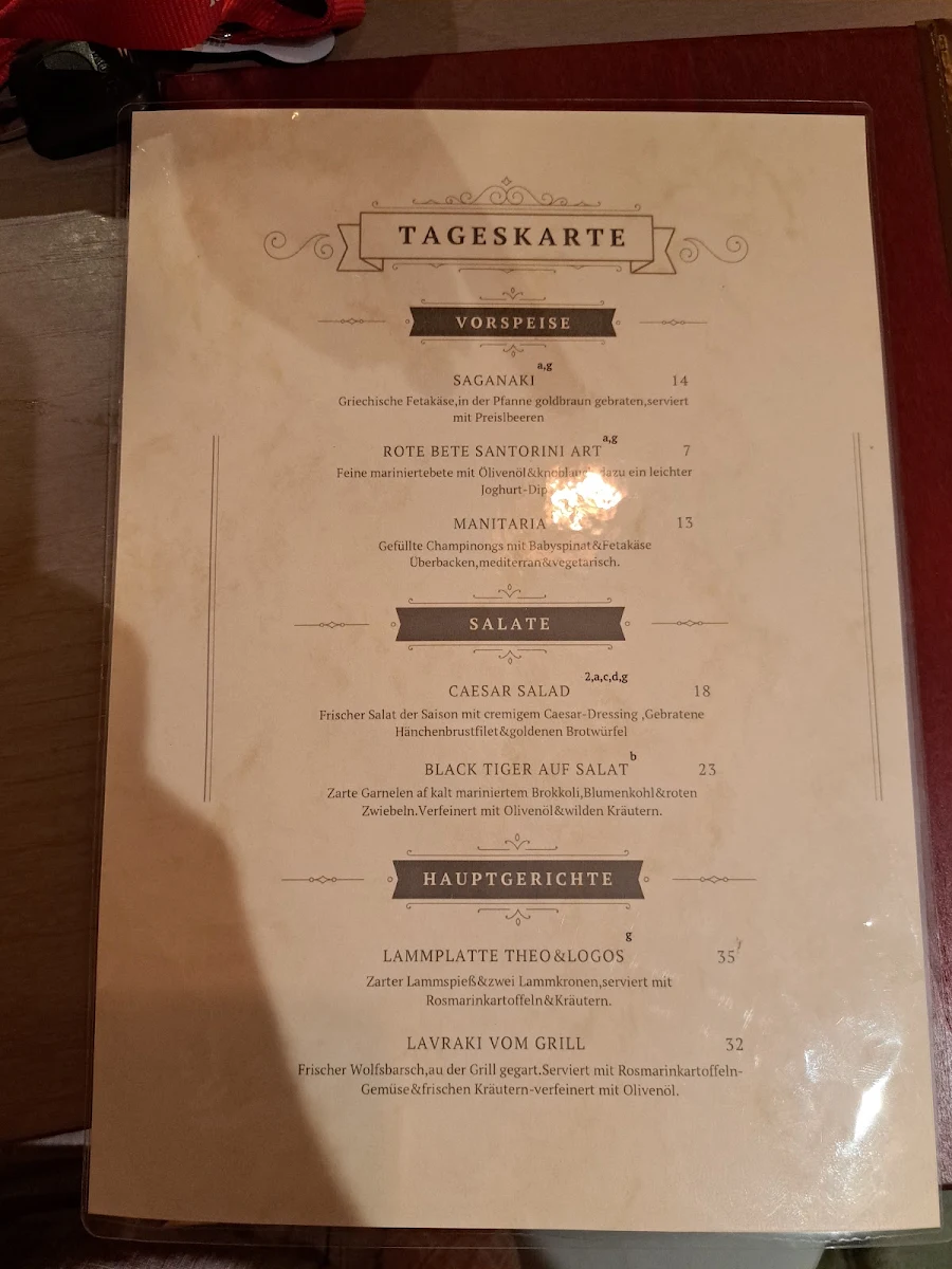 Speisekarte, THEO & LOGOS