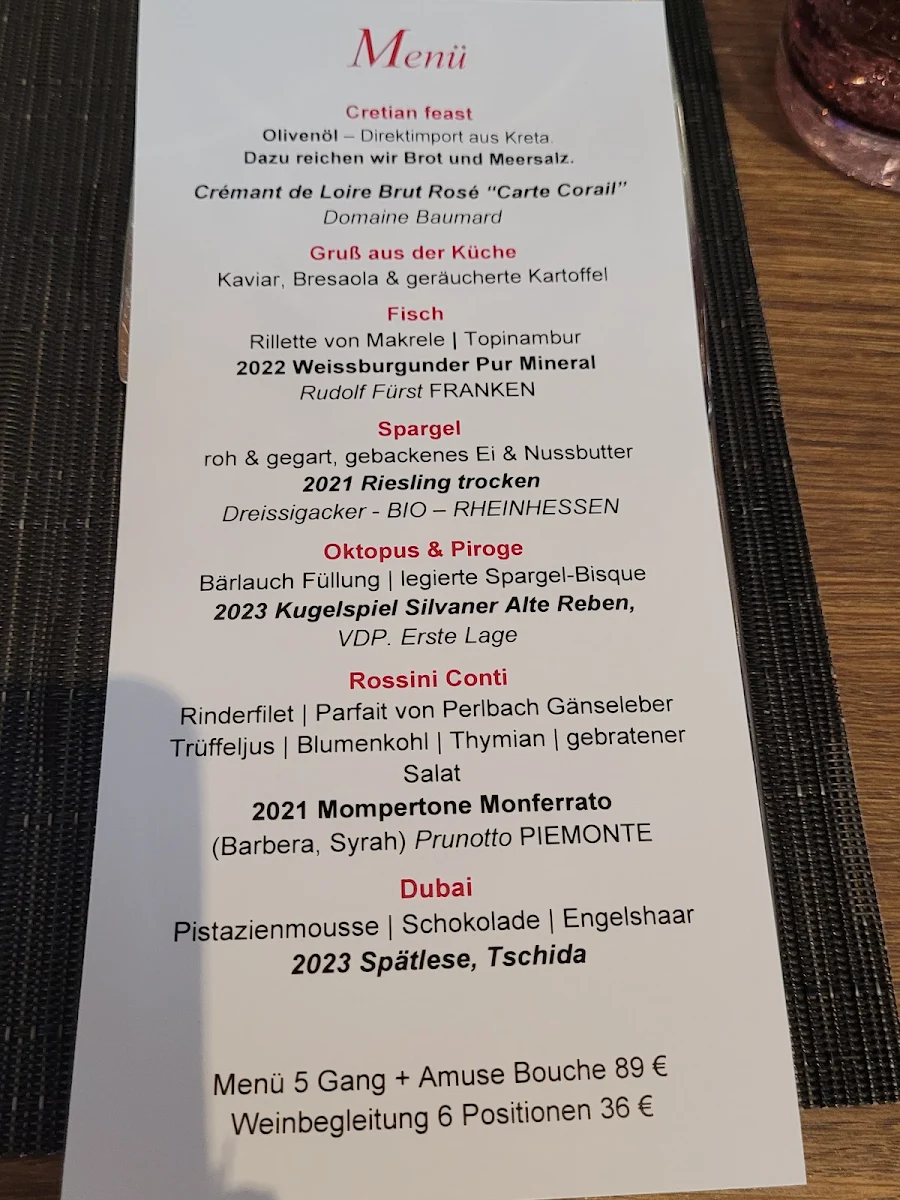 Speisekarte, Conti Restaurant