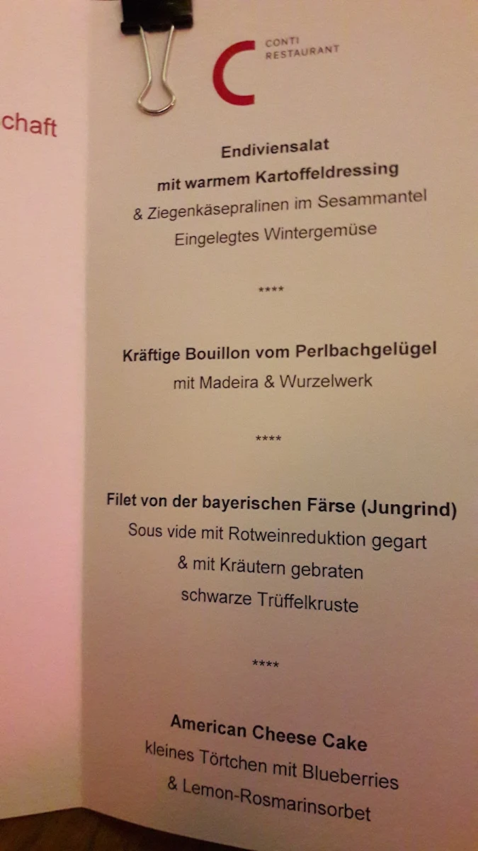 Speisekarte, Conti Restaurant