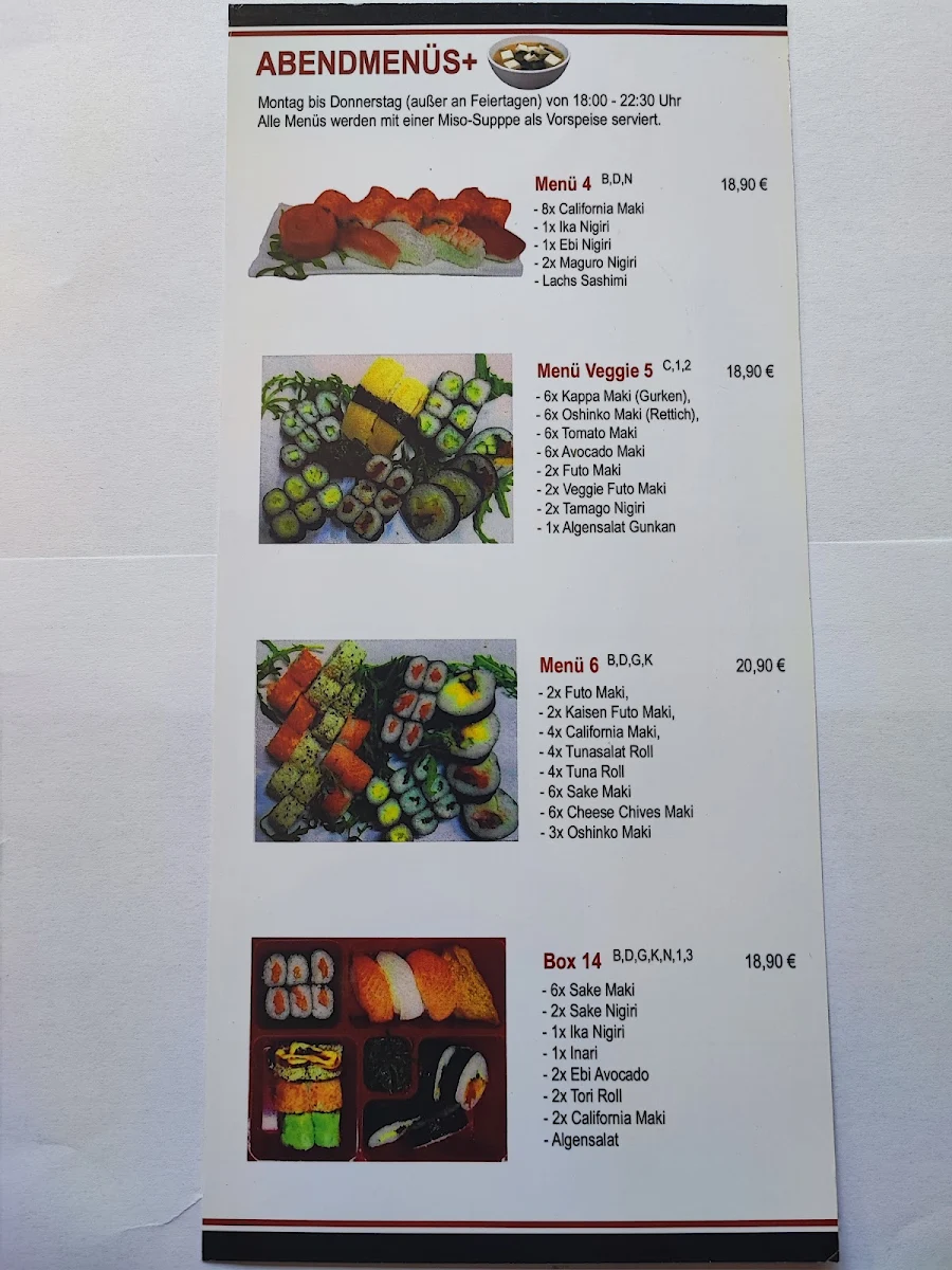 Speisekarte, Oishii Sushi & Grill
