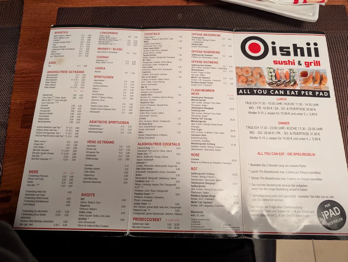 Speisekarte, Oishii Sushi & Grill