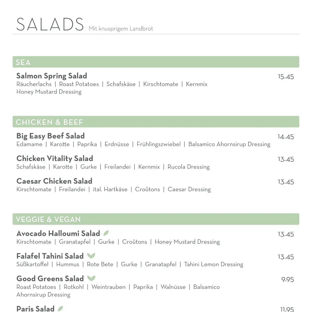 Speisekarte, dean&david | Bowls, Salate, Curries & Snacks im Shopping Center MyZeil, Frankfurt am Main