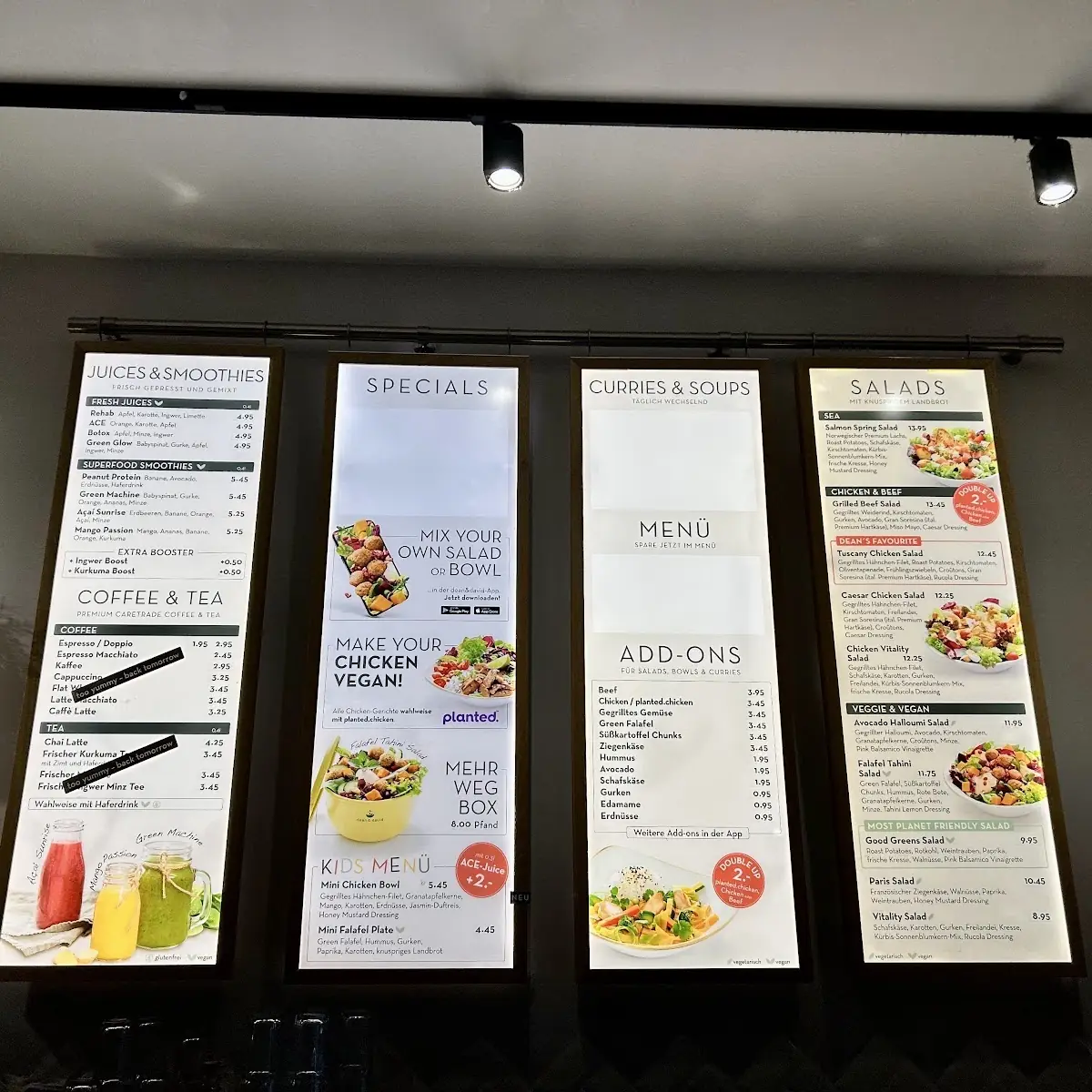 Speisekarte, dean&david | Bowls, Salate, Curries & Snacks im Shopping Center MyZeil, Frankfurt am Main