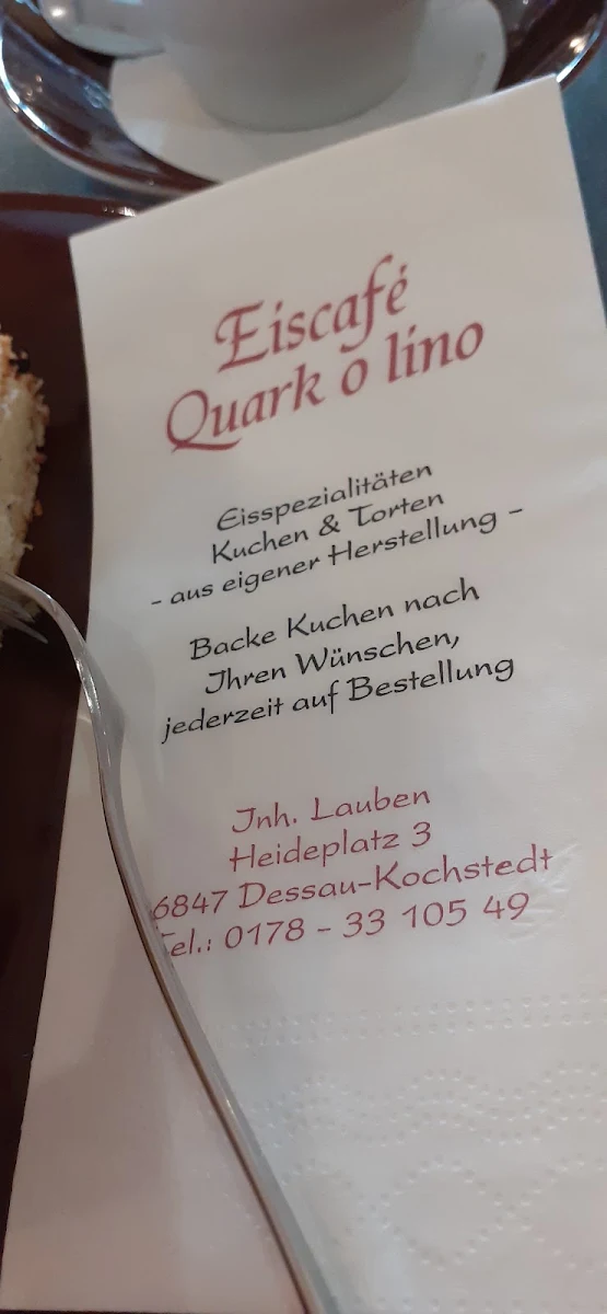 Speisekarte, Eiscafé Quark o lino