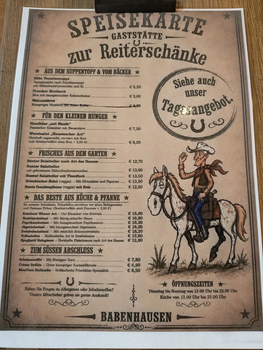 Speisekarte, Reiterschänke