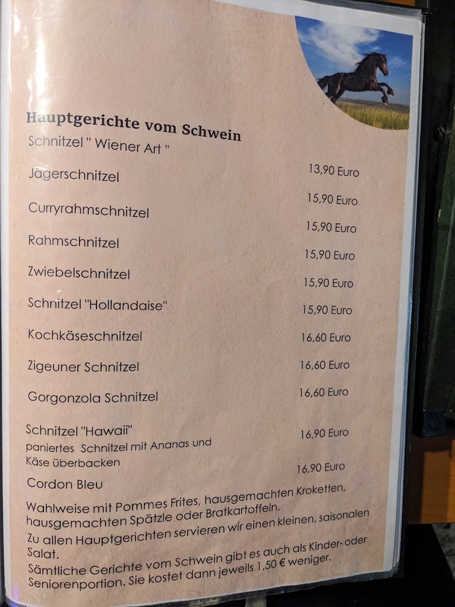 Speisekarte, Reiterschänke