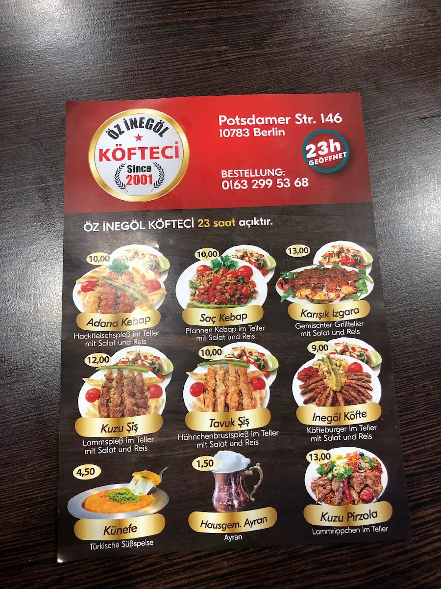 Speisekarte, öz inegöl Köfteci