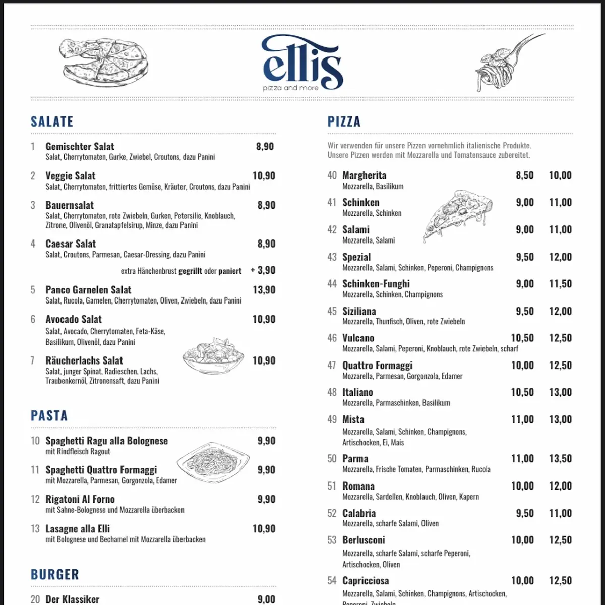 Speisekarte, ellis.pizzaandmore
