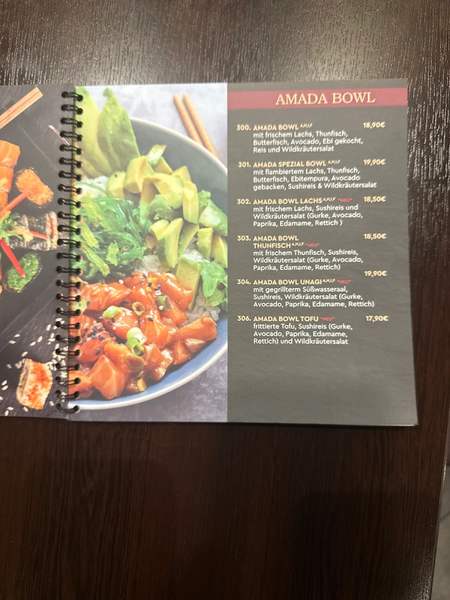 Speisekarte, Amada Restaurant