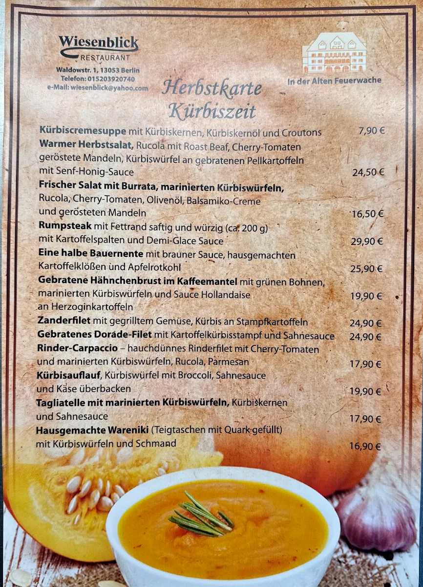 Speisekarte, Restaurant Wiesenblick