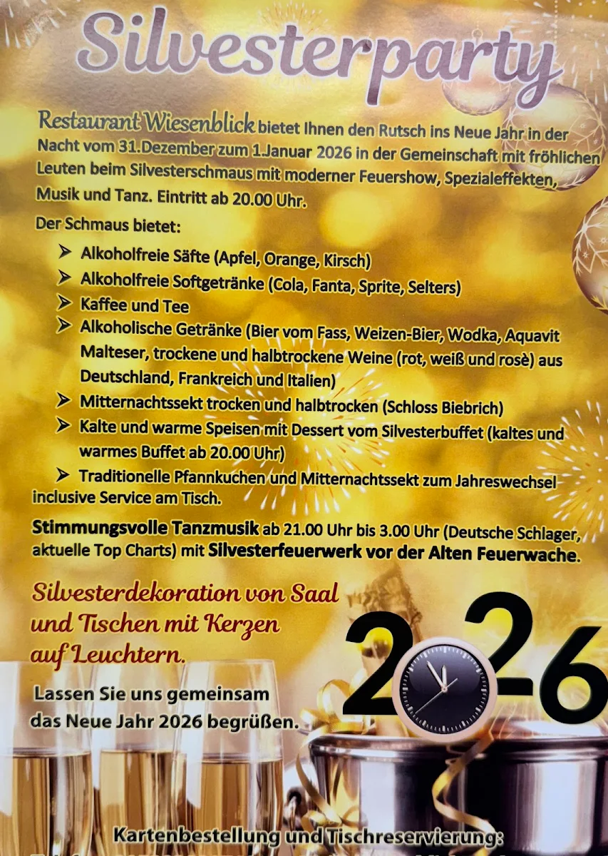 Speisekarte, Restaurant Wiesenblick