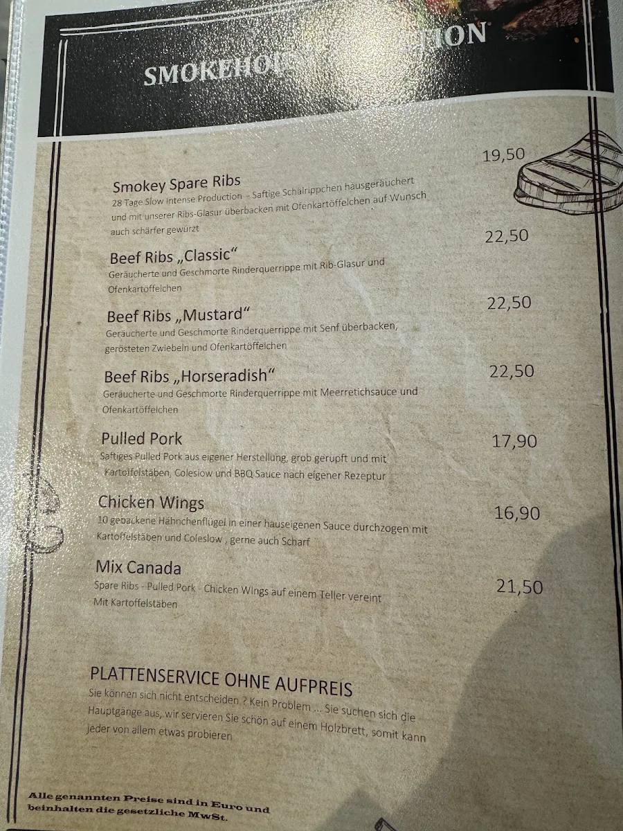 Speisekarte, Hessisch Canada Fulda