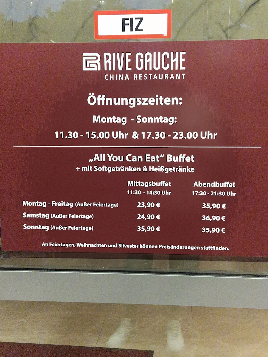 Speisekarte, Asia Restaurant Rive Gauche