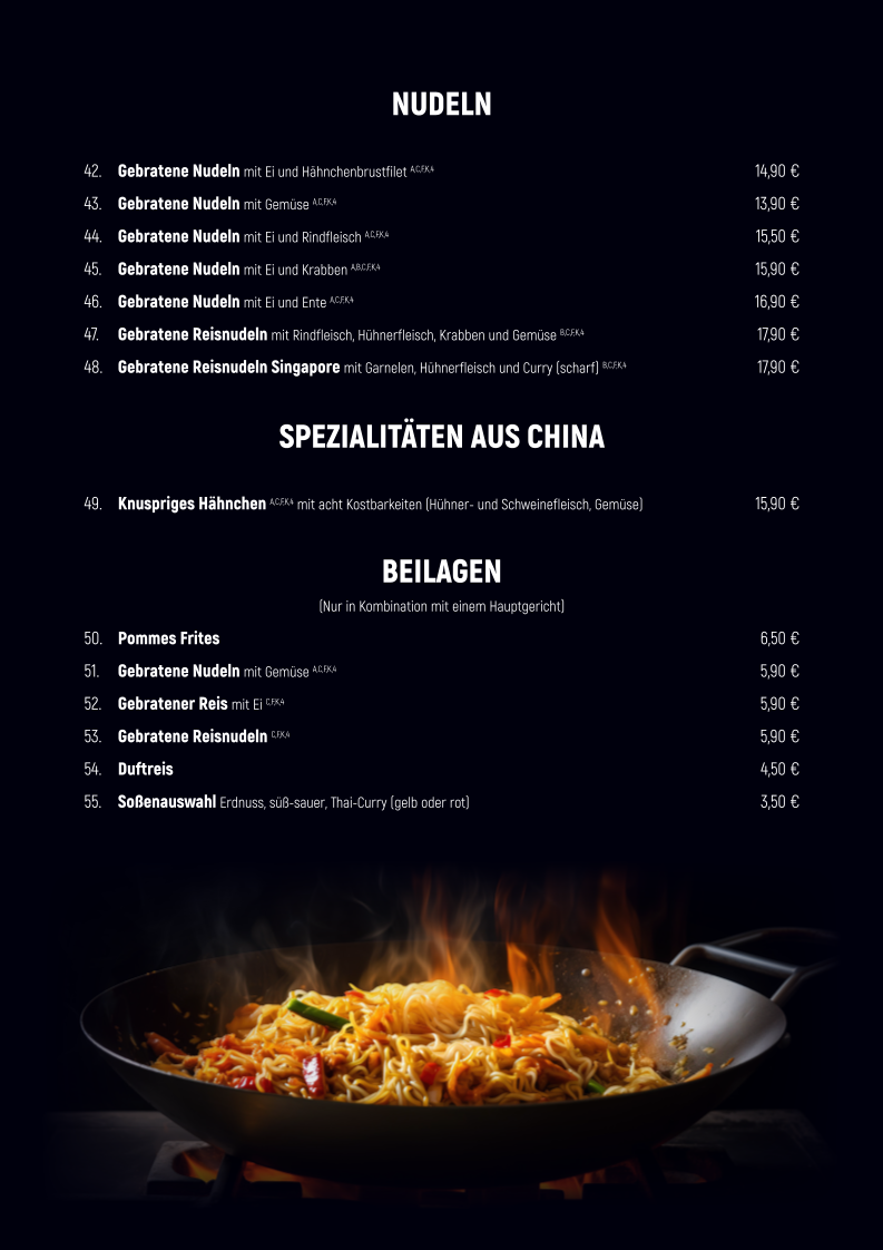 Speisekarte, Asia Restaurant Rive Gauche
