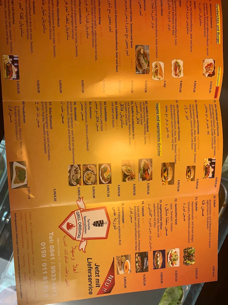 Speisekarte, Restaurant Grill Oriental - Ingolstadt