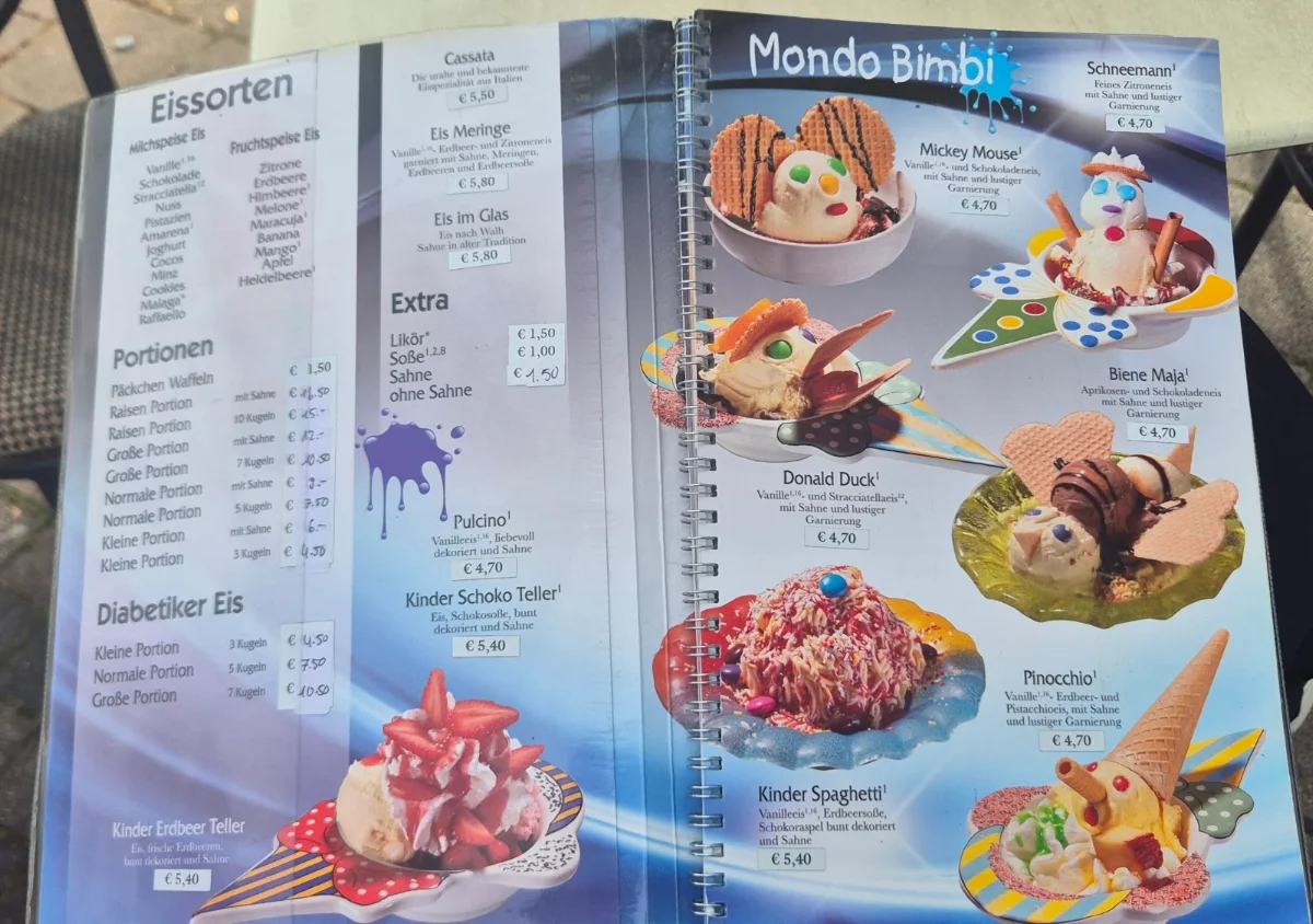 Speisekarte, Eis Café und Gelateria Porto Re
