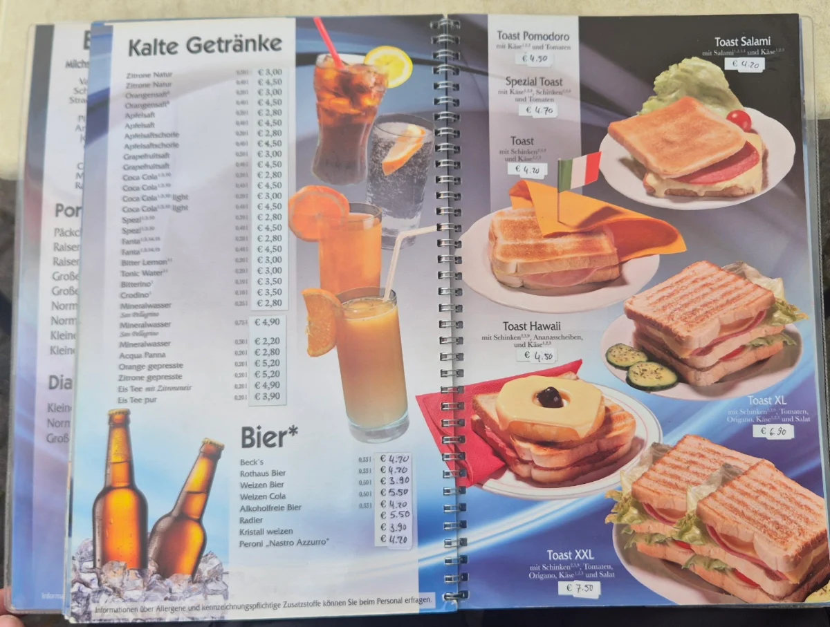 Speisekarte, Eis Café und Gelateria Porto Re