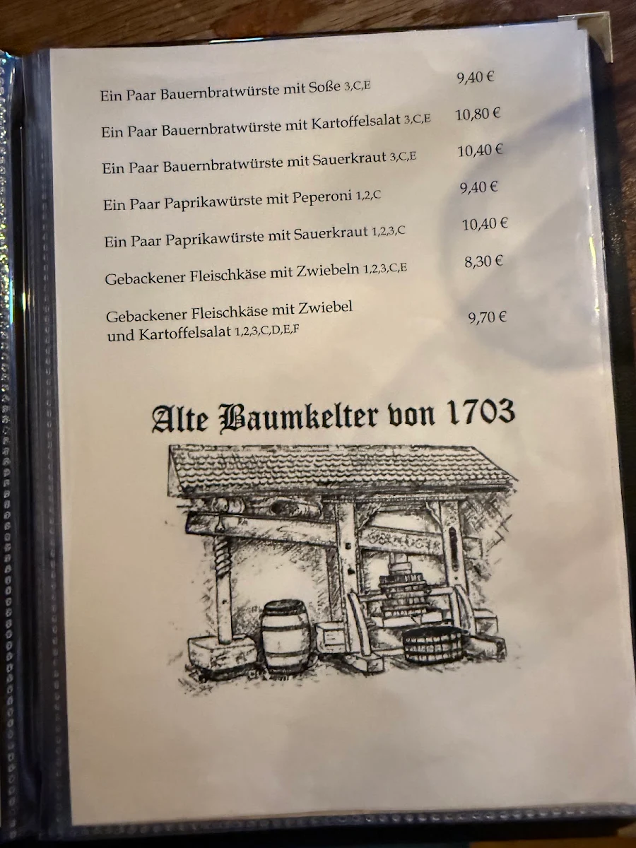 Speisekarte, Marco Wirsching "zur alten Kelter"