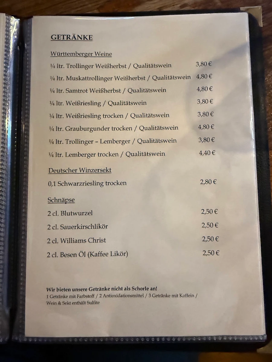 Speisekarte, Marco Wirsching "zur alten Kelter"