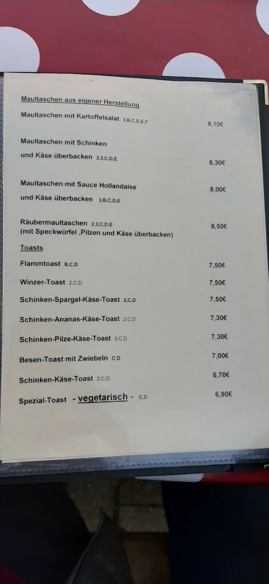 Speisekarte, Marco Wirsching "zur alten Kelter"