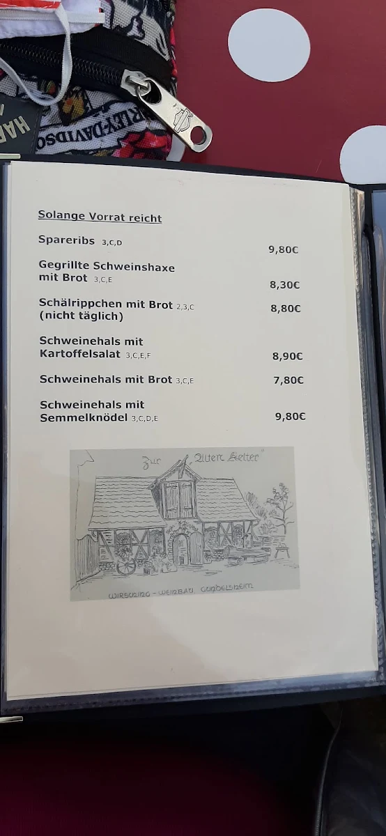 Speisekarte, Marco Wirsching "zur alten Kelter"