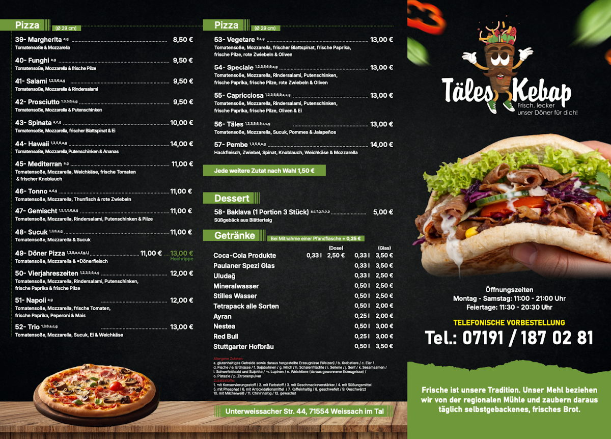 Speisekarte, Täles Kebap