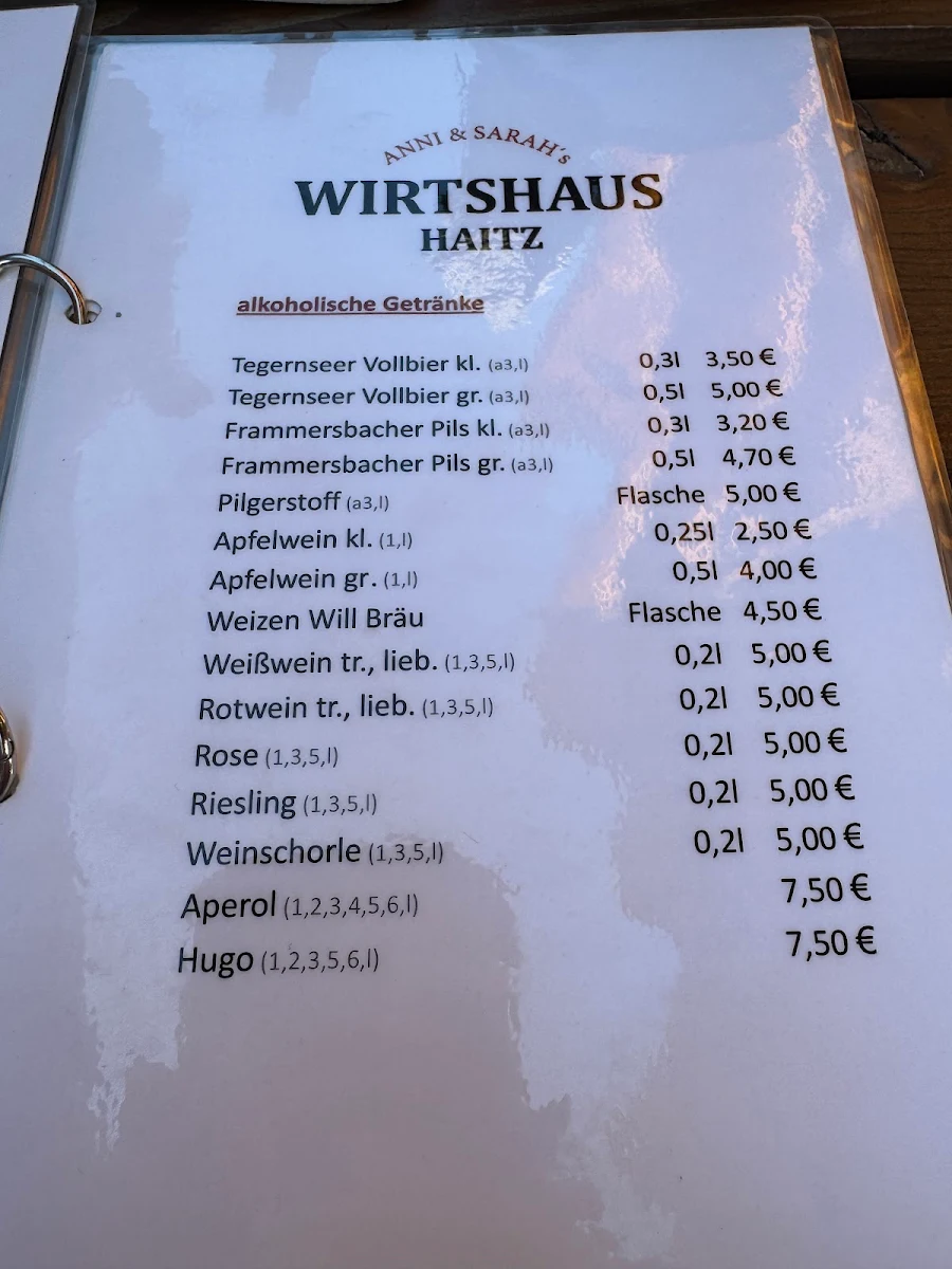 Speisekarte, Anne's Wirtshaus Haitz