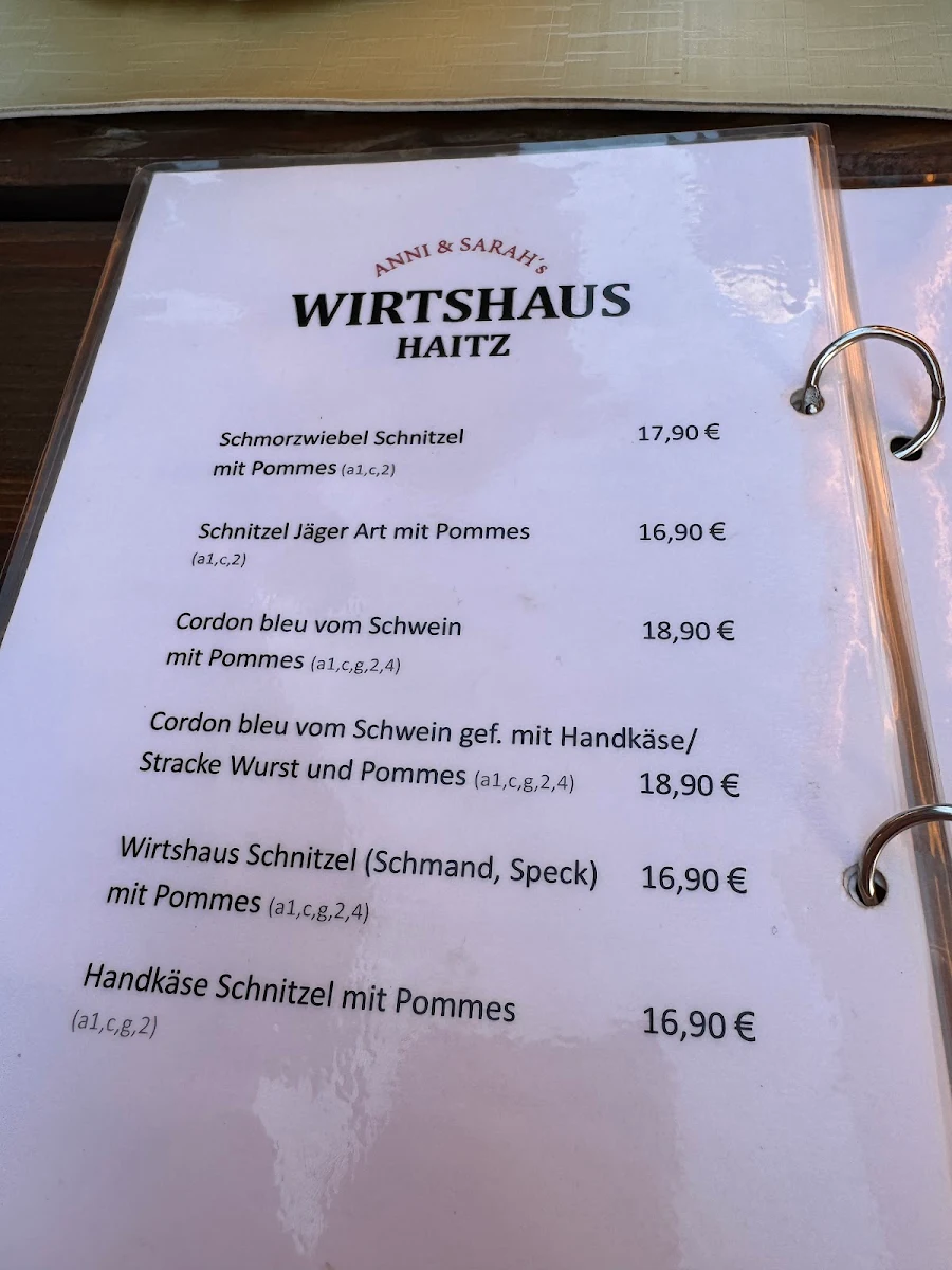 Speisekarte, Anne's Wirtshaus Haitz