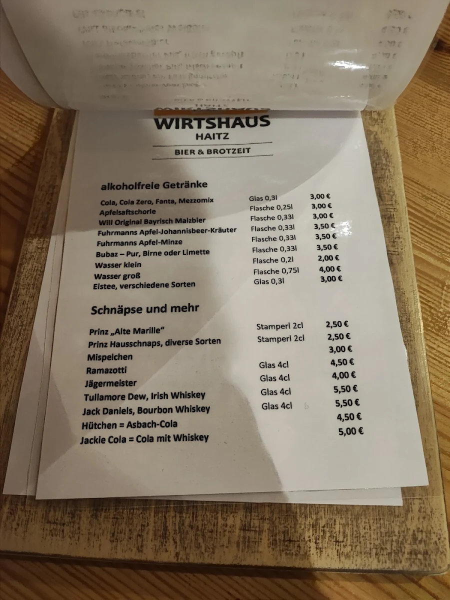 Speisekarte, Anne's Wirtshaus Haitz