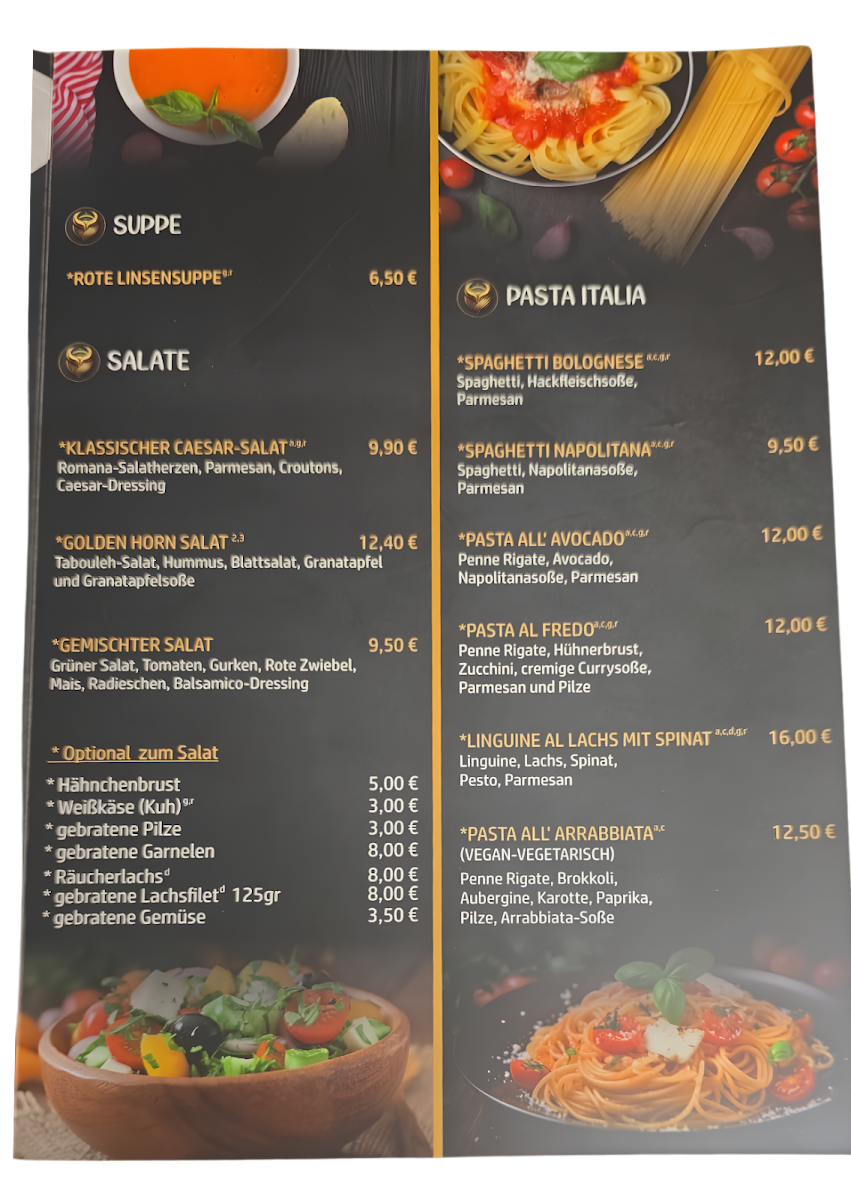 Speisekarte, Golden Horn