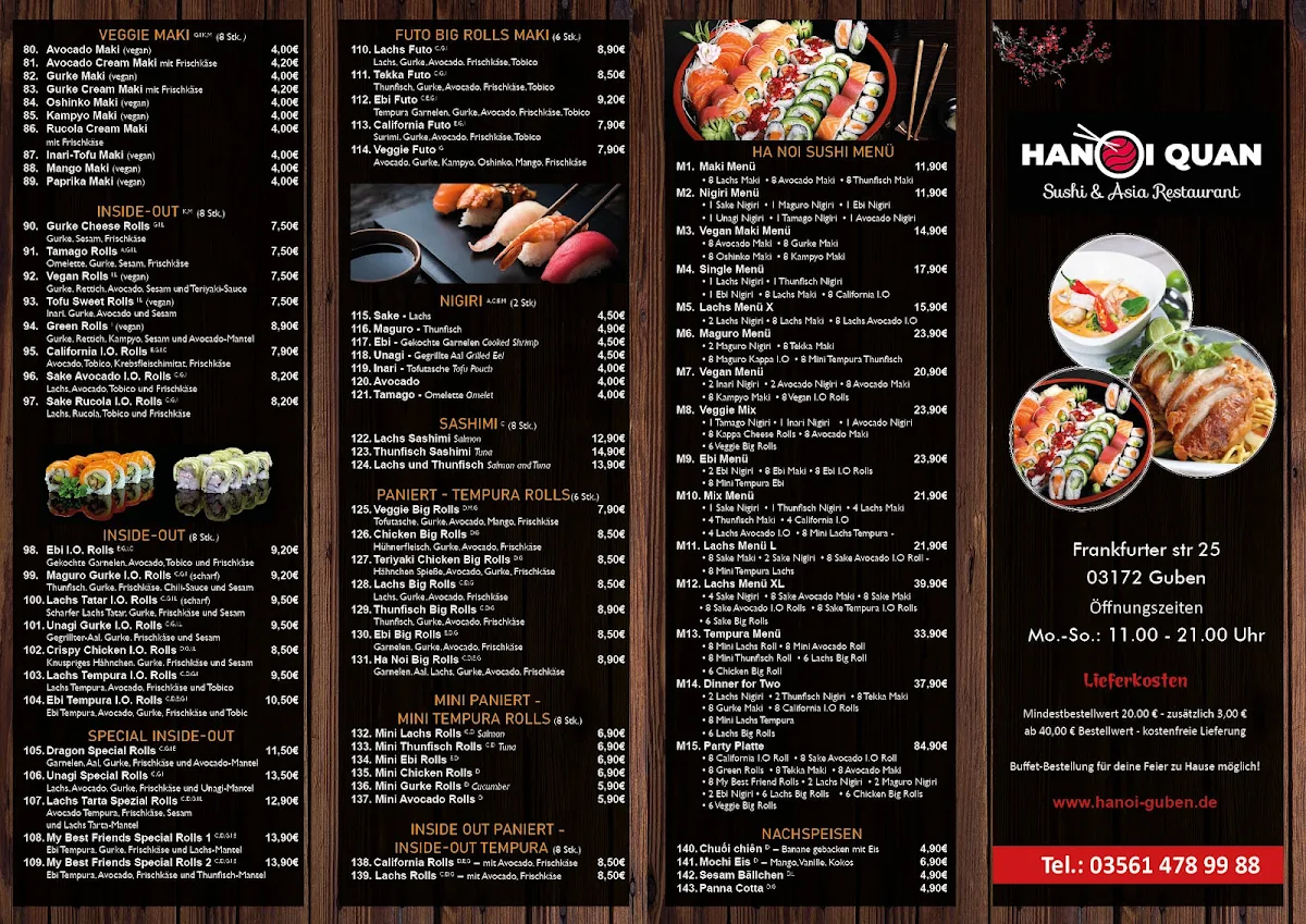 Speisekarte, Hanoi Quan Restaurant Guben - Sushi & Asiatisches Essen