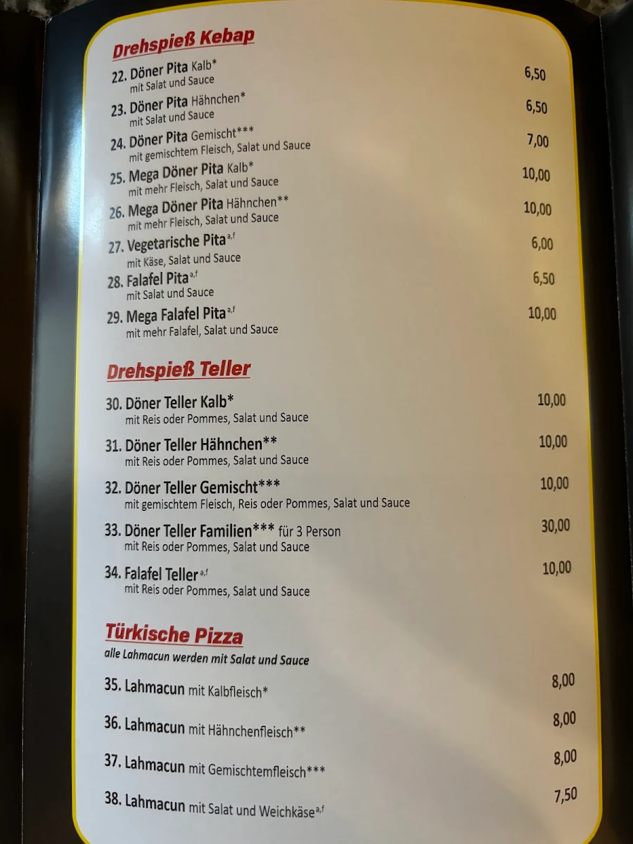 Speisekarte, Lune Döner