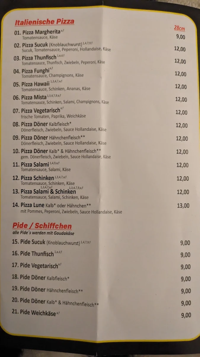 Speisekarte, Lune Döner