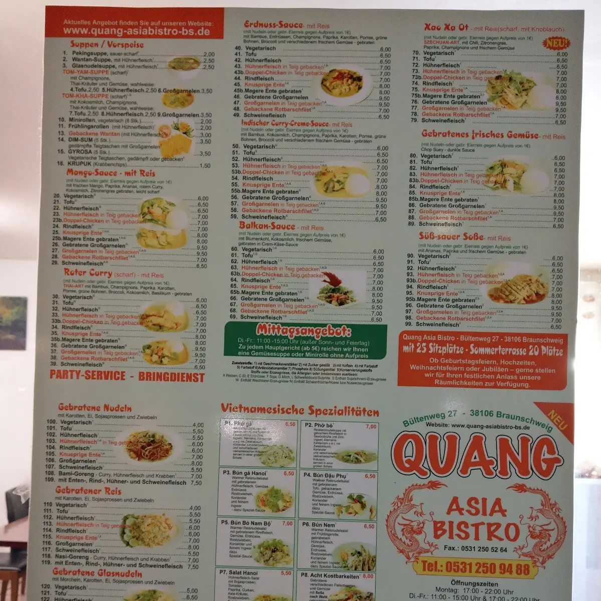 Speisekarte, Quang Asia Bistro