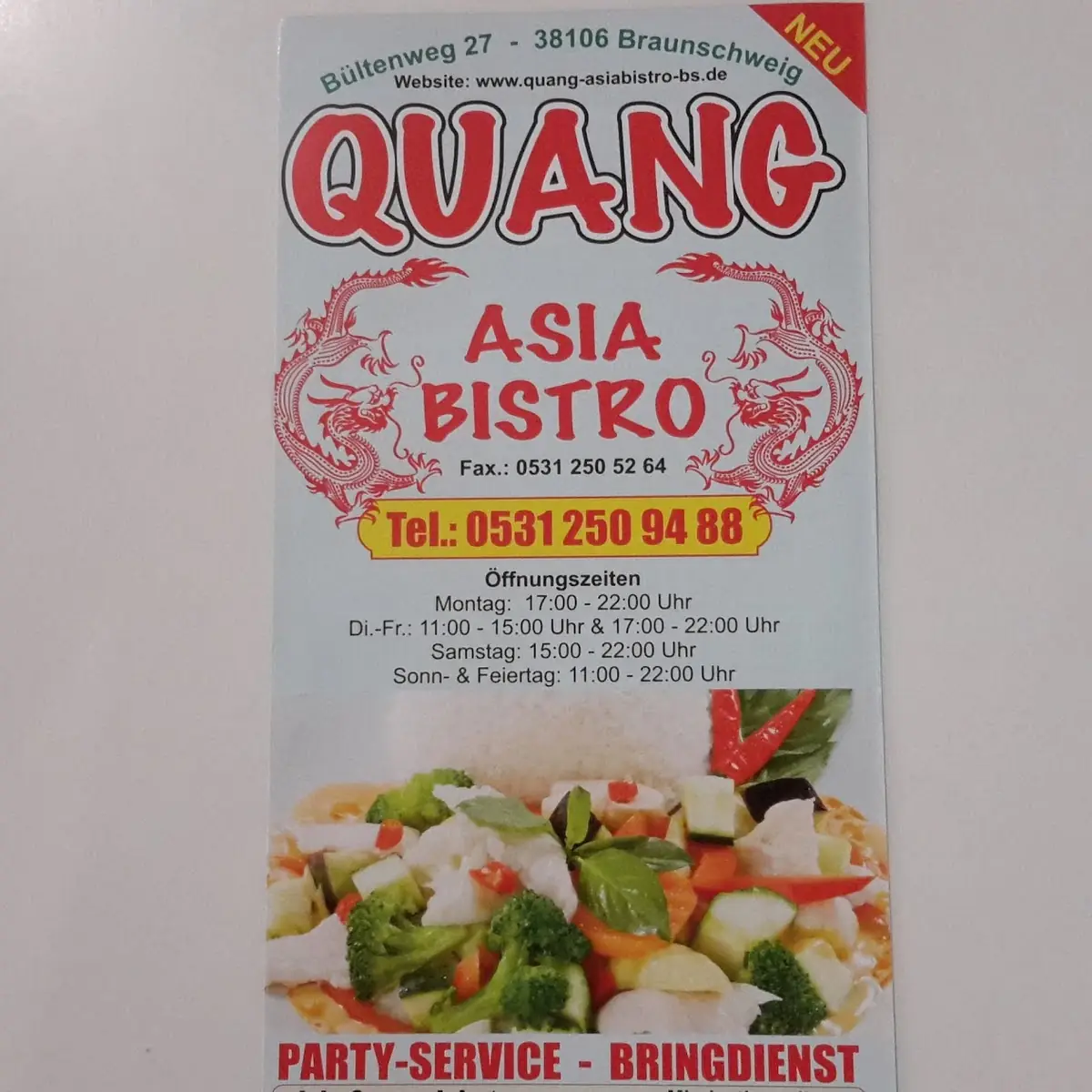Speisekarte, Quang Asia Bistro