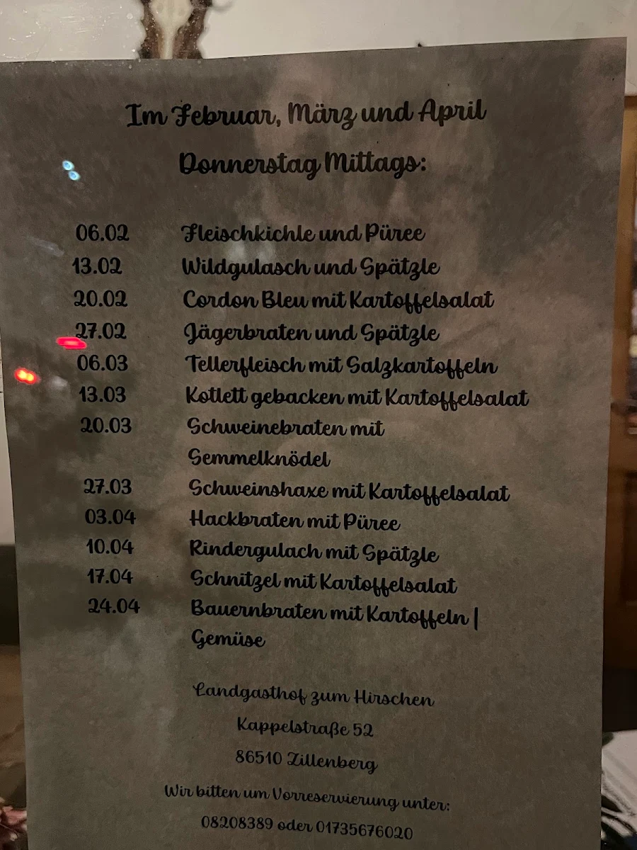 Speisekarte, Zillenberg
