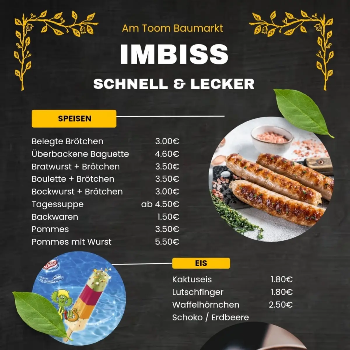 Speisekarte, Imbiss "Schnell & Lecker"