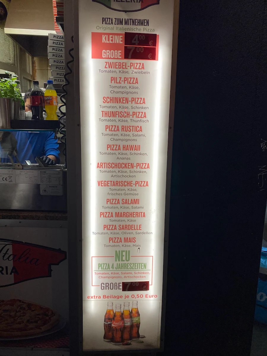 Speisekarte, Pizzeria Bella Italia