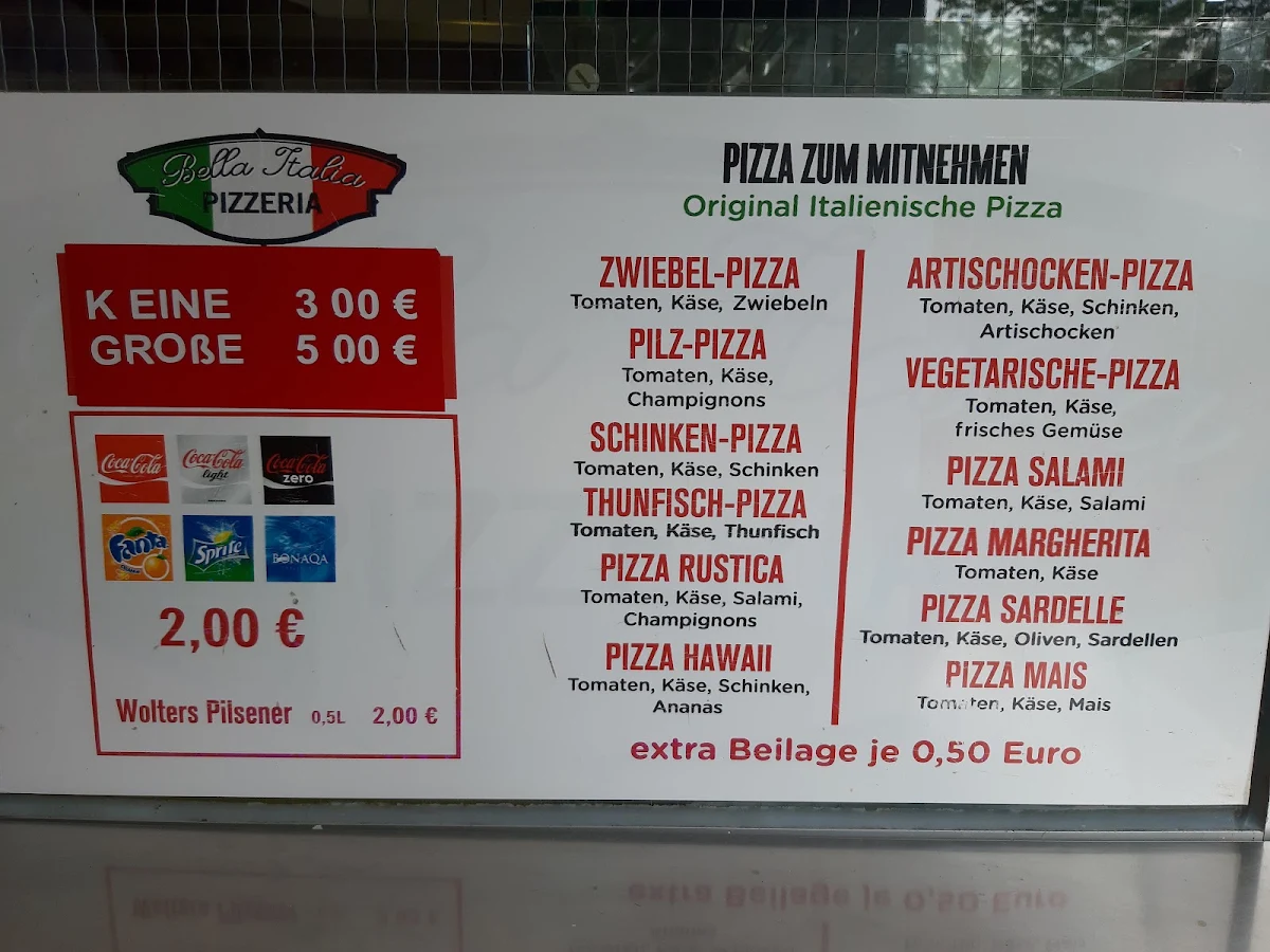 Speisekarte, Pizzeria Bella Italia