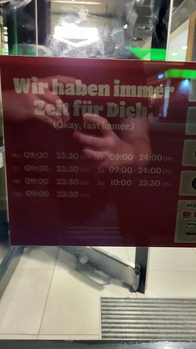 Speisekarte, Burger King Stuhr
