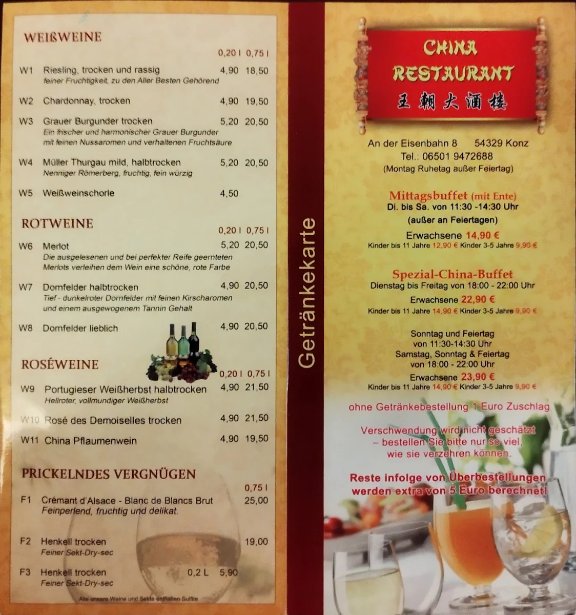 Speisekarte, China-Restaurant Konz