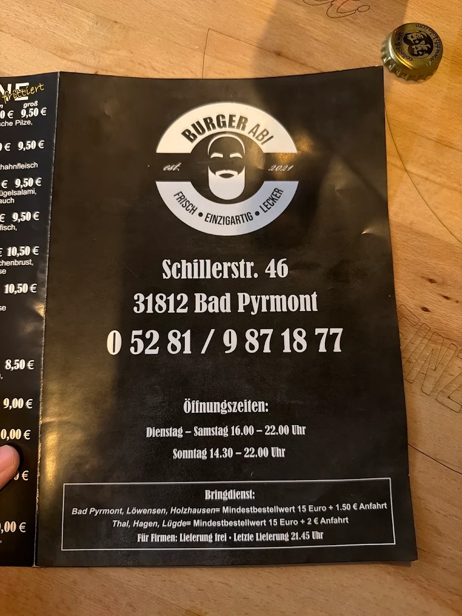 Speisekarte, Burger Abi