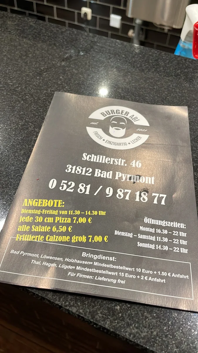Speisekarte, Burger Abi
