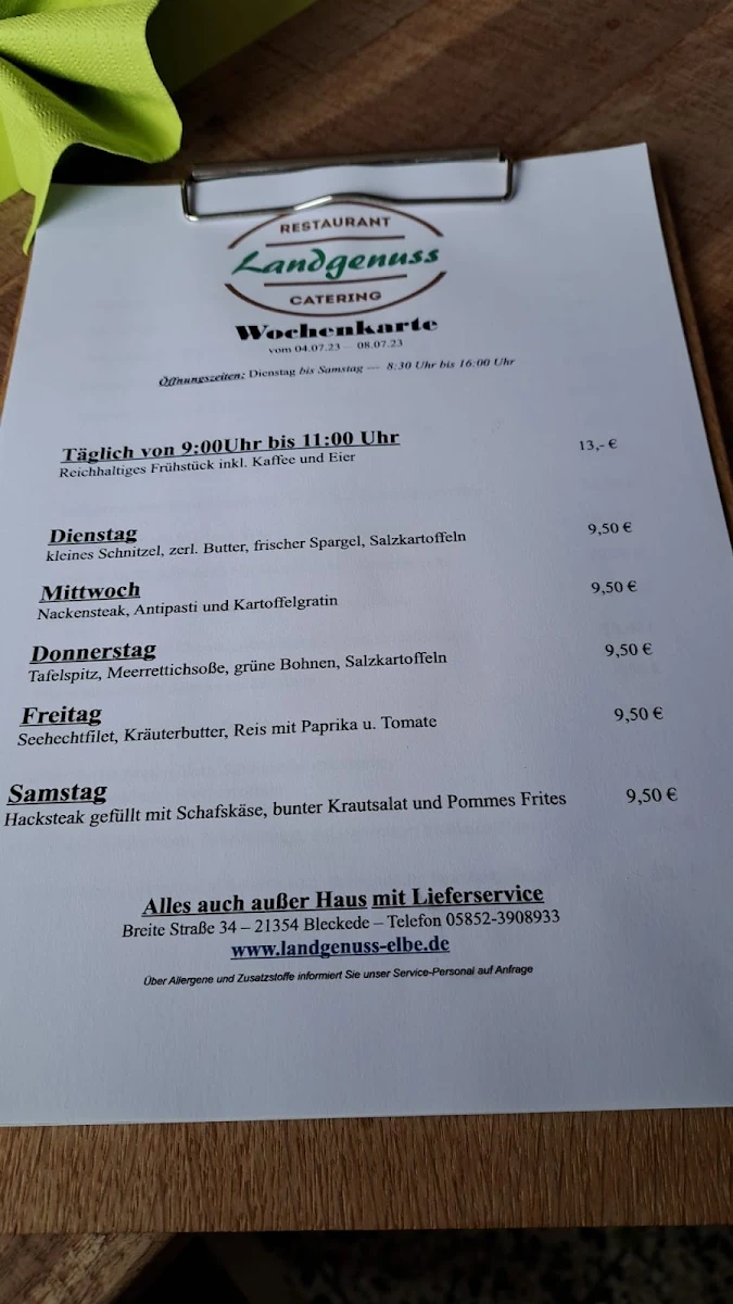 Speisekarte, Landgenuss