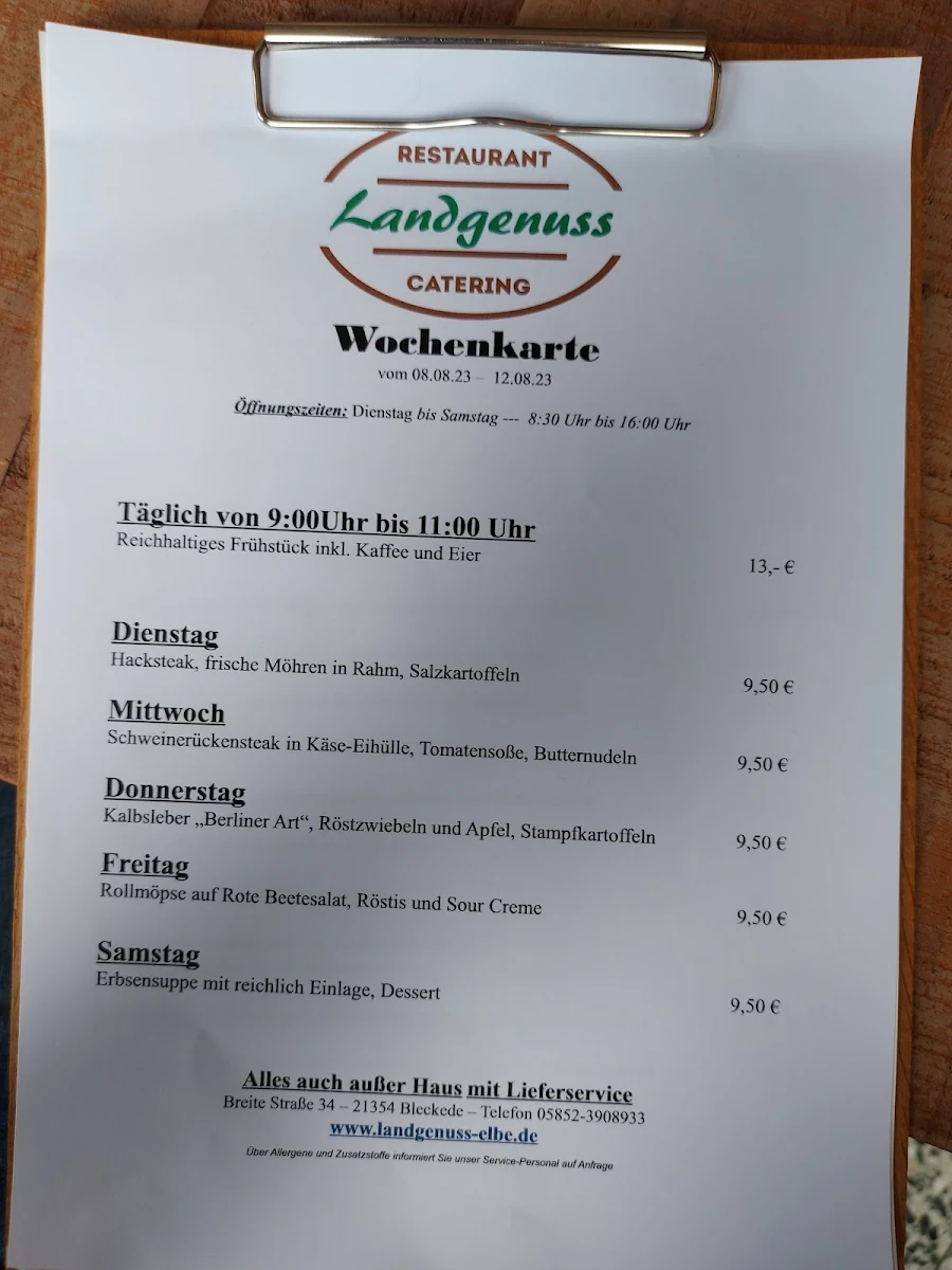 Speisekarte, Landgenuss