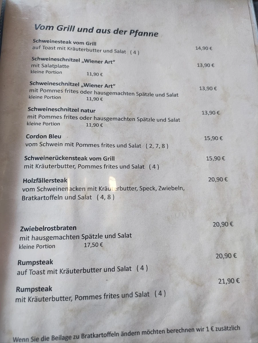 Speisekarte, Gasthaus zum Kreuz